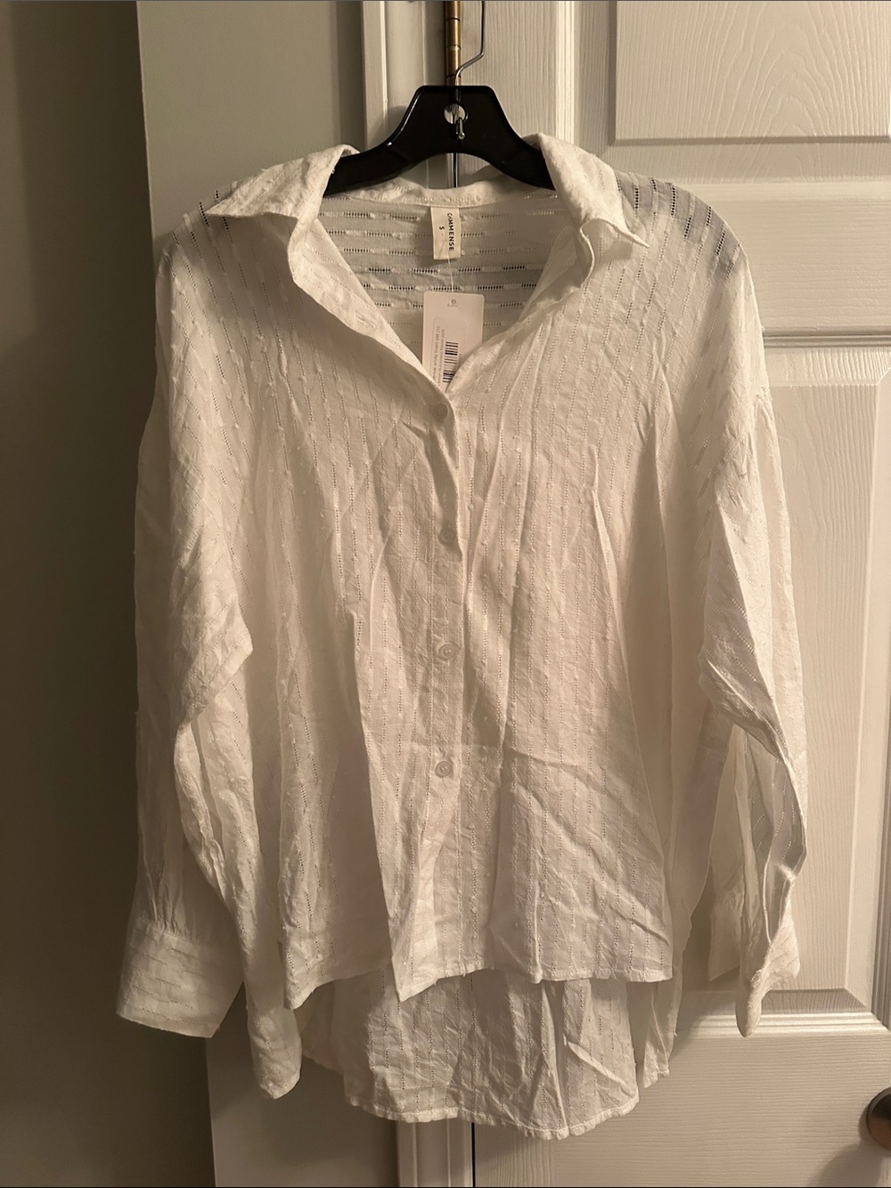 Commense White Cotton Lightweight Eyelet White Button-Down Shirt & Short Set- S